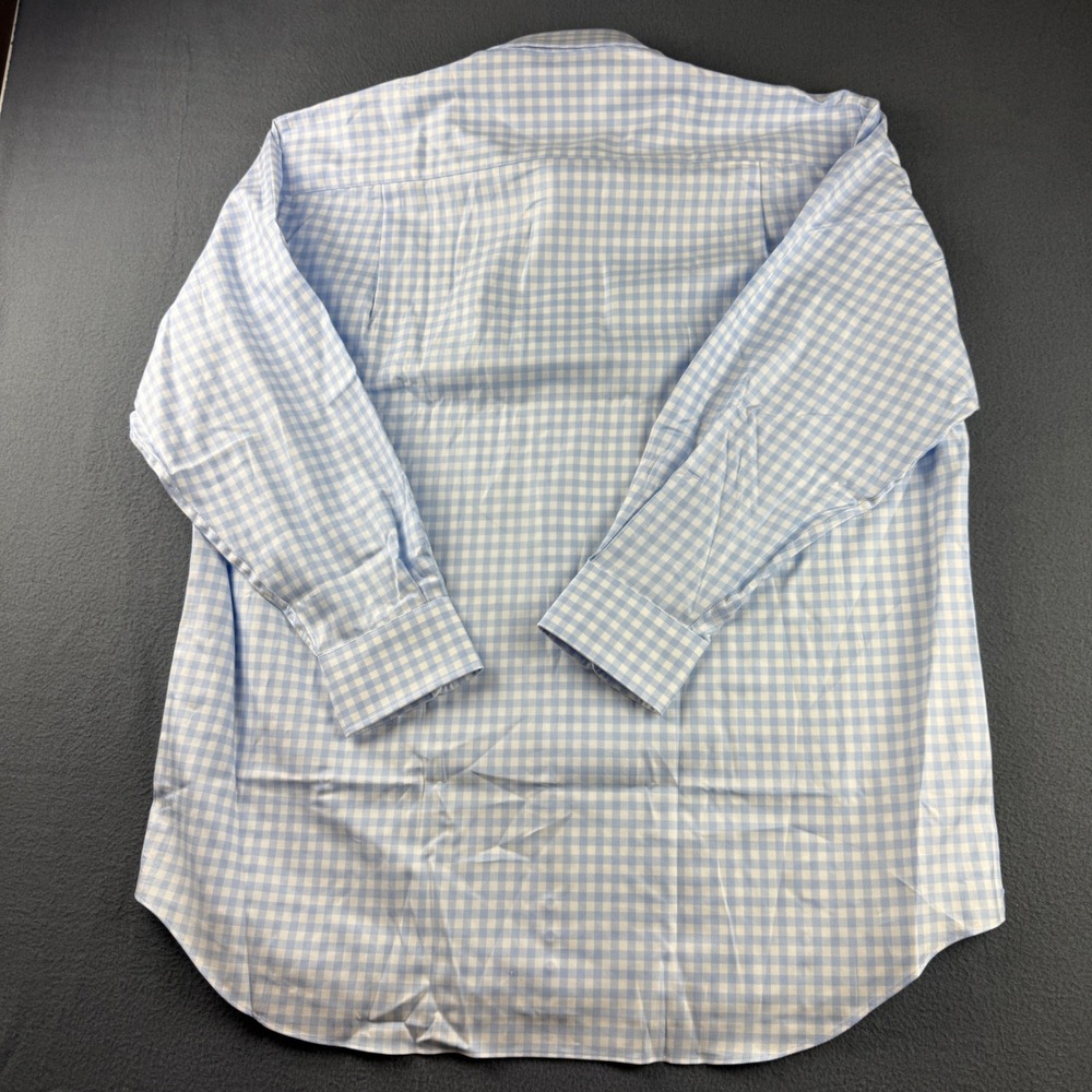 David Donahue Shirt Men's 17.5 32-33 Blue Gingham Check Plaid Dress Spread Sky - Picture 3 of 11
